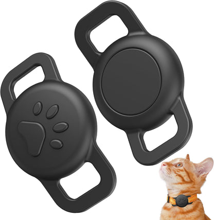 【2 Pack】 2025 Latest Air Tag Cat Collar, Silicone Full-Body Covered, Waterproof Cat Collar Air tag Holder Soft Design Fits All Width Collars, Black