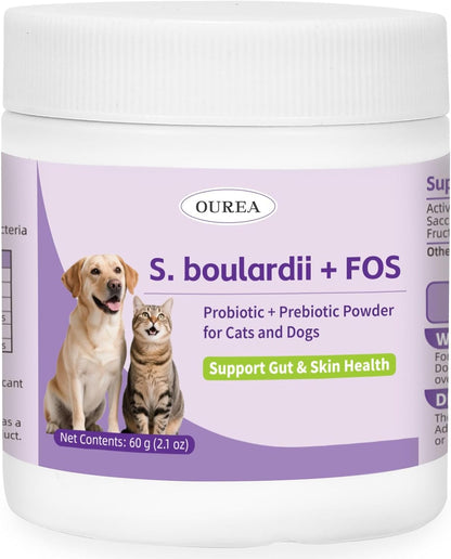 S.boulardii + FOS Pet Probiotic Powder for Dogs & Cats, 6.7 Billion CFU, Gut & Immune Support, Loose Stool & Digestive Upset Relief, Improves Stool Consistency, Skin Health, Veterinarian Recommended