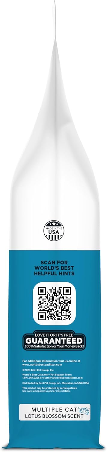 WORLD'S BEST CAT LITTER Multiple Cat Lotus Blossom Scented 15-Pounds - Natural Ingredients, Quick Clumping, Flushable, 99% Dust Free & Made in USA - Floral Fragrance & Long-Lasting Odor Control