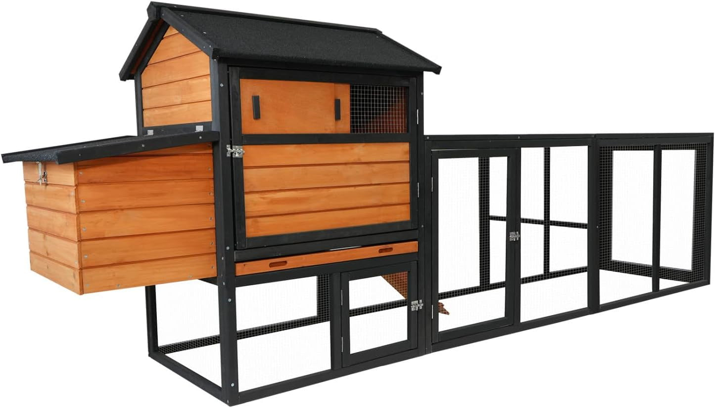 113" Brown+Black Wooden Chicken Coop Wood Brown+Black Fade-Resistant Roof for Backyard Durable Outdoor Poultry Cage