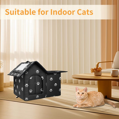 Large Outdoor Cat House Weatherproof, Houses for Outdoor Cats Feral, Collapsible Outside Cat House with Windproof Door, DIY Cardboard and Soft Mat, Insulated Stable Stray Cats Shelter in Winter