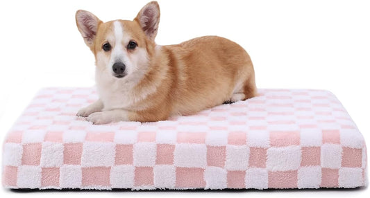 KSIIA Memory Foam Dog Bed Waterproof Large Dog Bed Orthopedic Crate Pad Supportive Crate Pads Soft Pet Mat for Large Pet Mats with Removable Washable Cover & Non-Slip Bottom, 44 x 32 Inch, Pink
