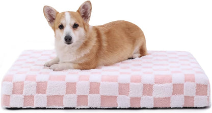 KSIIA Memory Foam Dog Bed Waterproof Large Dog Bed Orthopedic Crate Pad Supportive Crate Pads Soft Pet Mat for Large Pet Mats with Removable Washable Cover & Non-Slip Bottom, 44 x 32 Inch, Pink