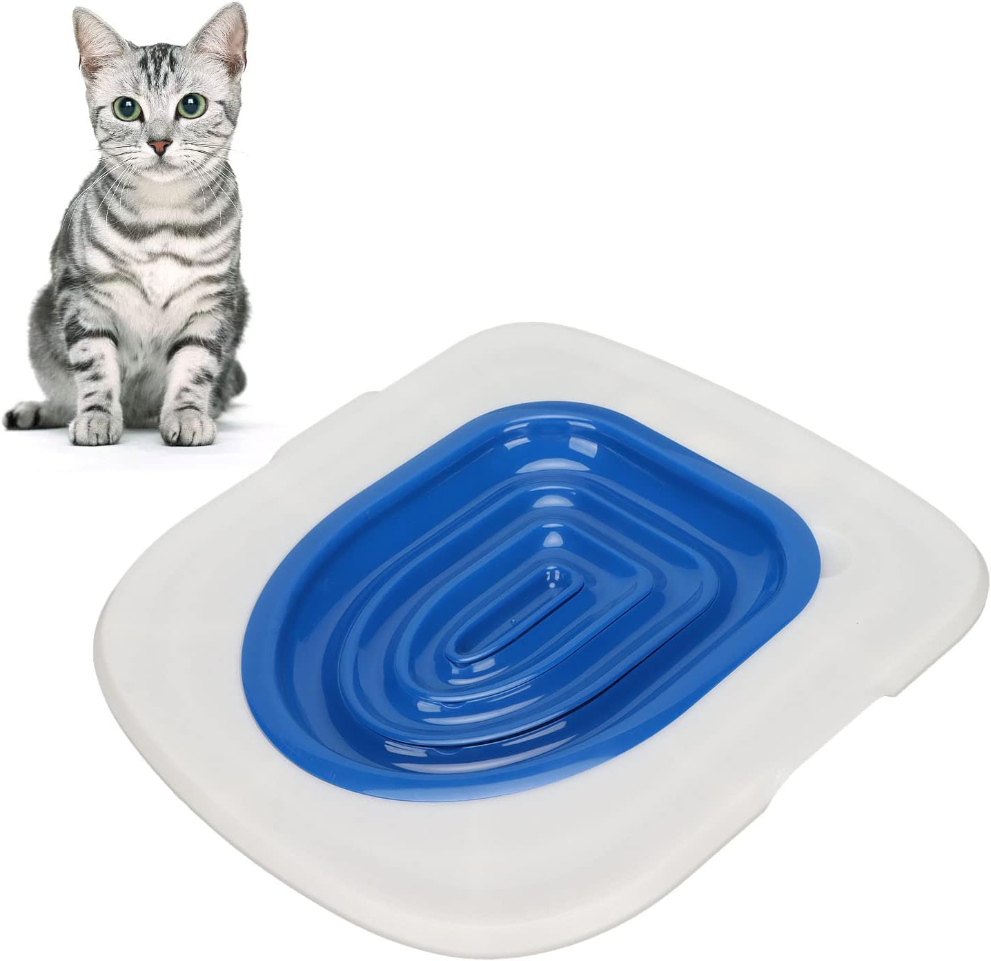 Ejoyous Cat Toilet Training Kit, Reusable Cat Toilet Trainer for Pet Cleaning, Universal Potty Training Toilet System Train Cat to Use Toilet (White Tray, 1 Blue Inner Support)
