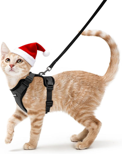rabbitgoo Cat Harness and Leash for Walking, Escape Proof Soft Adjustable Vest Harnesses for Cats, Easy Control Breathable Reflective Strips Jacket, Black, S