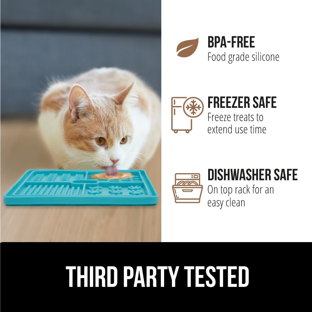 Gorilla Grip Silicone Pet Feeding Mat and Dog and Cat Lick Mat 2 Pack, 18.5x11.5 in Dog Cat Food Mat Contains Spills Pink Color, Interactive Activity Toy Licking Pad 1 Turquoise 1 Pink, 2 Item Bundle