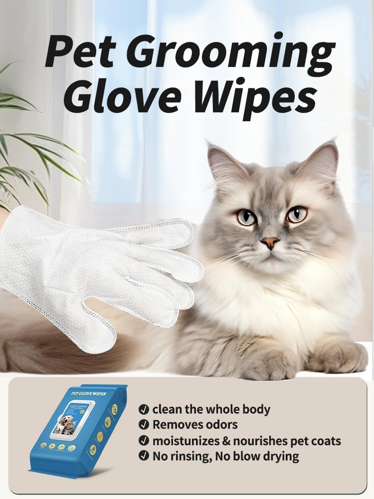 Pet Grooming Glove Wipes 20pcs,Disposable Cleaning Gloves for Dog Bath, Unscented, Pet Deodorant Bath Gloves, No-Rinse, Remove Odor, Extra Large, Thickened Wipes for Dog Cat Daily Care, Traveling