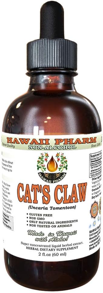 Cat's Claw Alcohol-Free Liquid Extract, Cat's Claw (Uncaria Tomentosa) Dried Inner Bark Glycerite Hawaii Pharm Natural Herbal Supplement 2 oz