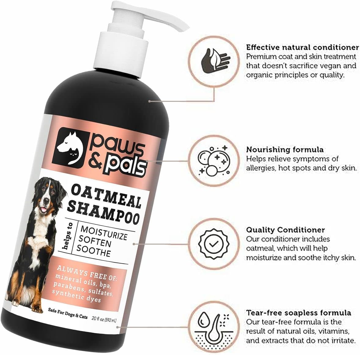 6-in-1 Dog Shampoo and Conditioner for Itchy Skin, Made in USA - 20oz Vet Formula Natural Medicated Best for De-Shedding, Itch Relief, Smelly Odor, Dry Sensitive Skin - Dogs & Cats Oatmeal Pet Wash