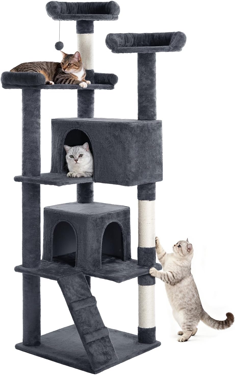 Made4Pets Cat Tree Tower 70in Cat Tower for Indoor Cats Kitten Tree Multi-Level Cat Tree with 2 Condo Furniture Activity Center with Scratching Posts Funny Toys Kittens Pet Play House, Grey