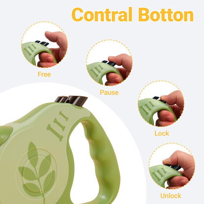 Retractable Dog Leash with Non-Slip Handle, 10 FT Automatic Telescopic Tractor with Atuo Locking Botton，Durable Pet Tape for Small and Medium-Sized Dogs Green