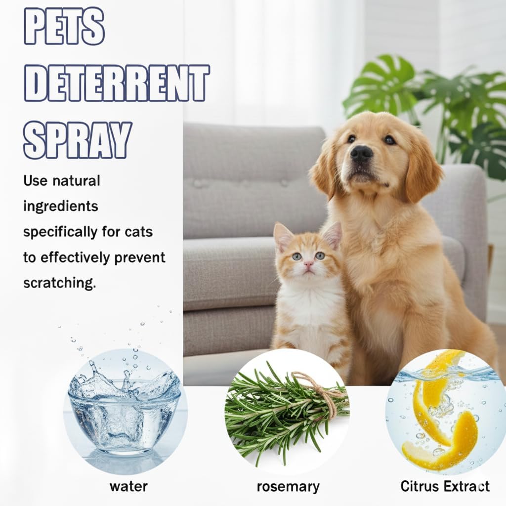 Cat Repellent Spray, Anti-Scratch Furniture & Anti-Cat Pee Deterrent - Natural Citrus Formula, Safe for Pets & Environment, Indoor & Outdoor Use, Protects Furniture & Plants, 50ml