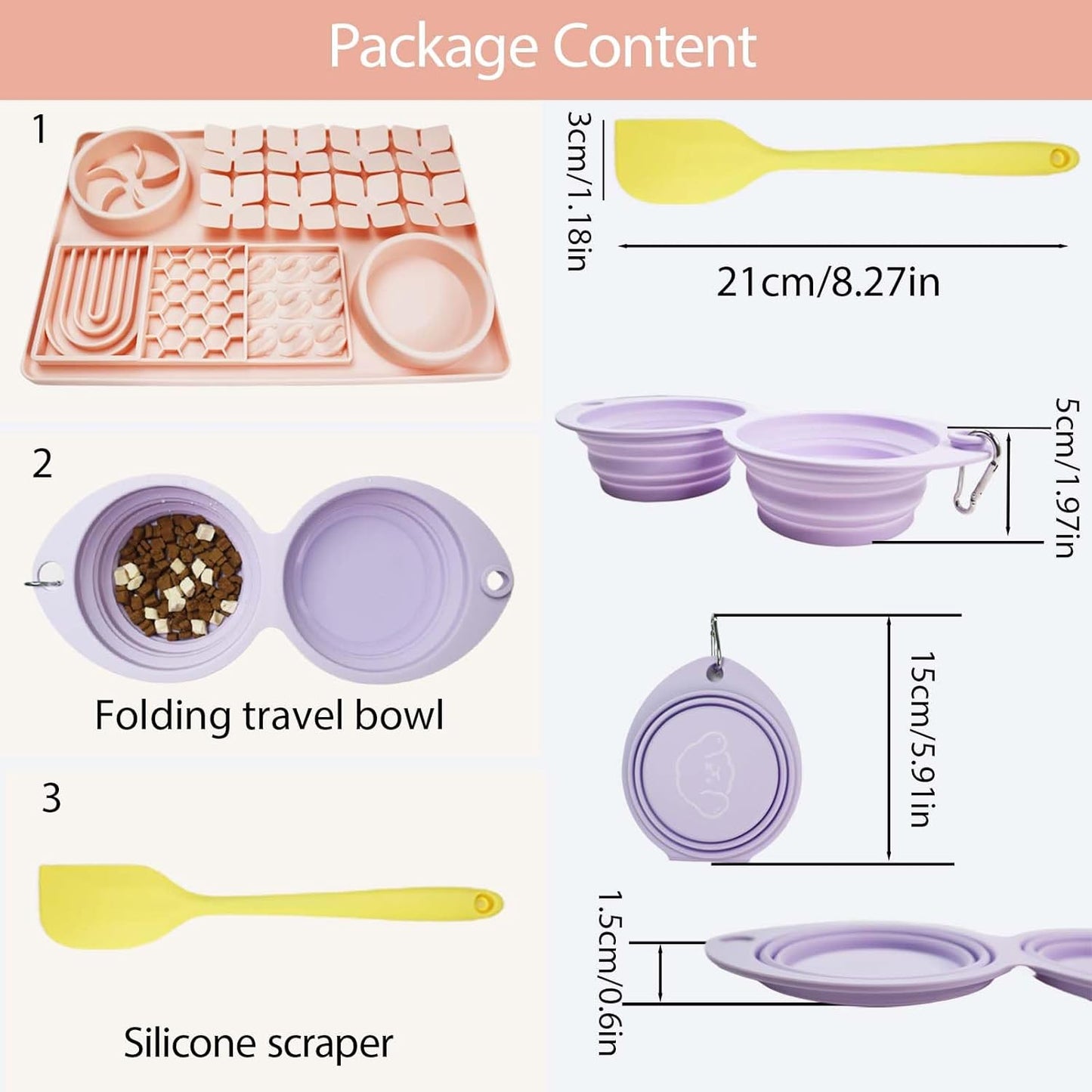 Silicone Licking Mats 6 in 1 for Dogs Cats - Slow Feeder Mat for Smell Training with Water Groove, Snuffle Mats with Suction Cups, Anxiety Relief and Boredom Reducer, Silicone Foldable Bowl