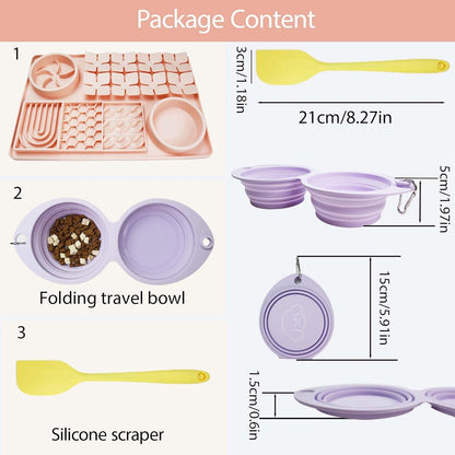 Silicone Licking Mats 6 in 1 for Dogs Cats - Slow Feeder Mat for Smell Training with Water Groove, Snuffle Mats with Suction Cups, Anxiety Relief and Boredom Reducer, Silicone Foldable Bowl