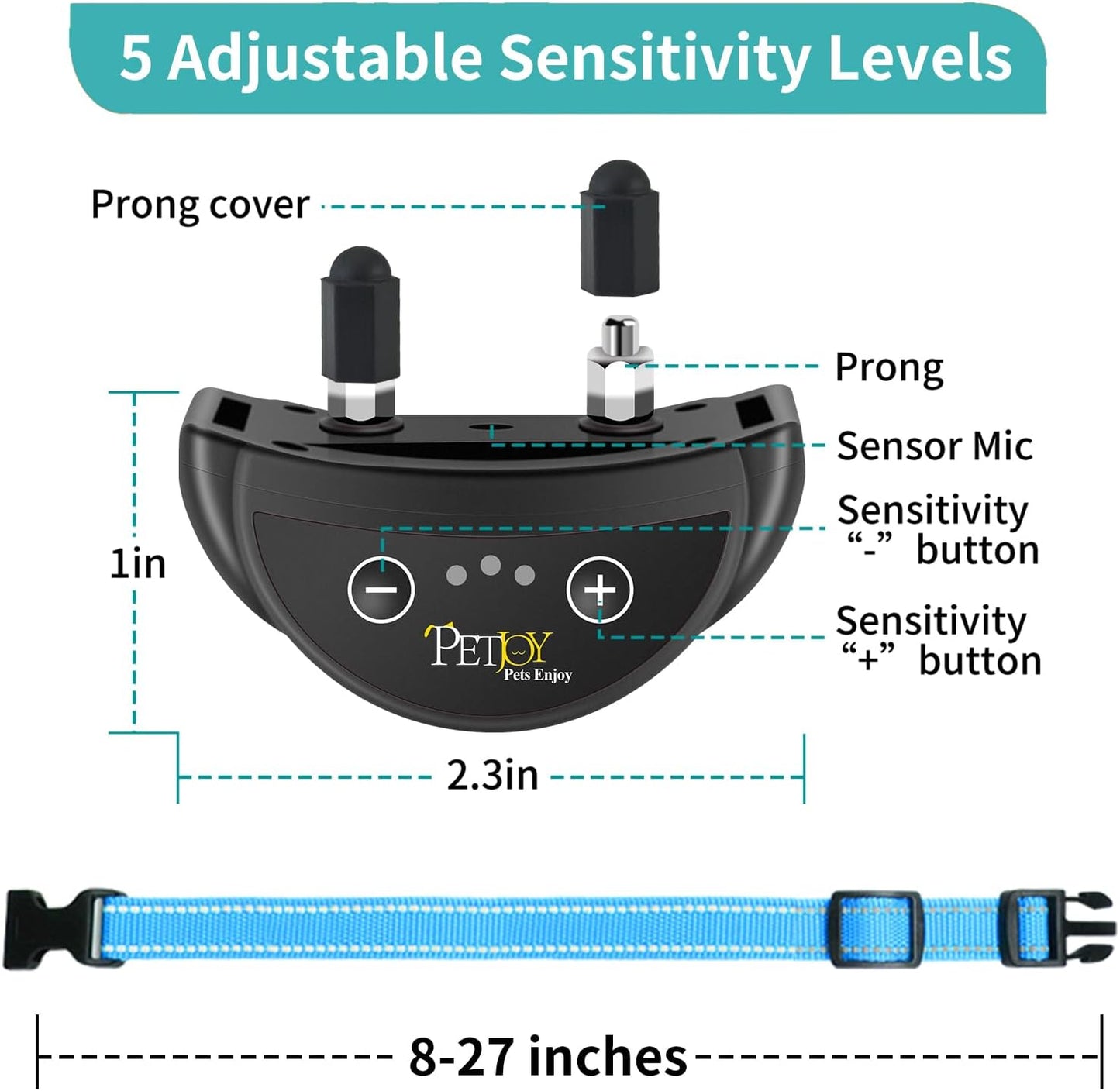 PetJoy Dog Bark Collar, Automatic Barking Collars, Bark Shock Collar with 5 Adjustable Levels of Sensitivity, Barking Training Collar IPX7 Waterproof, Bark Collar 3 Packs