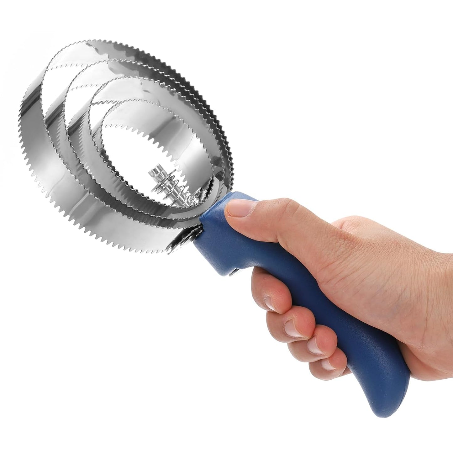 ZENFUN 6 Pcs Reversible Curry Combs, 4 Rings Stainless Steel Horse Curry Combs with Blue Rubber Grip, Double Sided Curry Brush, Horse Shedding Tool for Sheep, Cattle