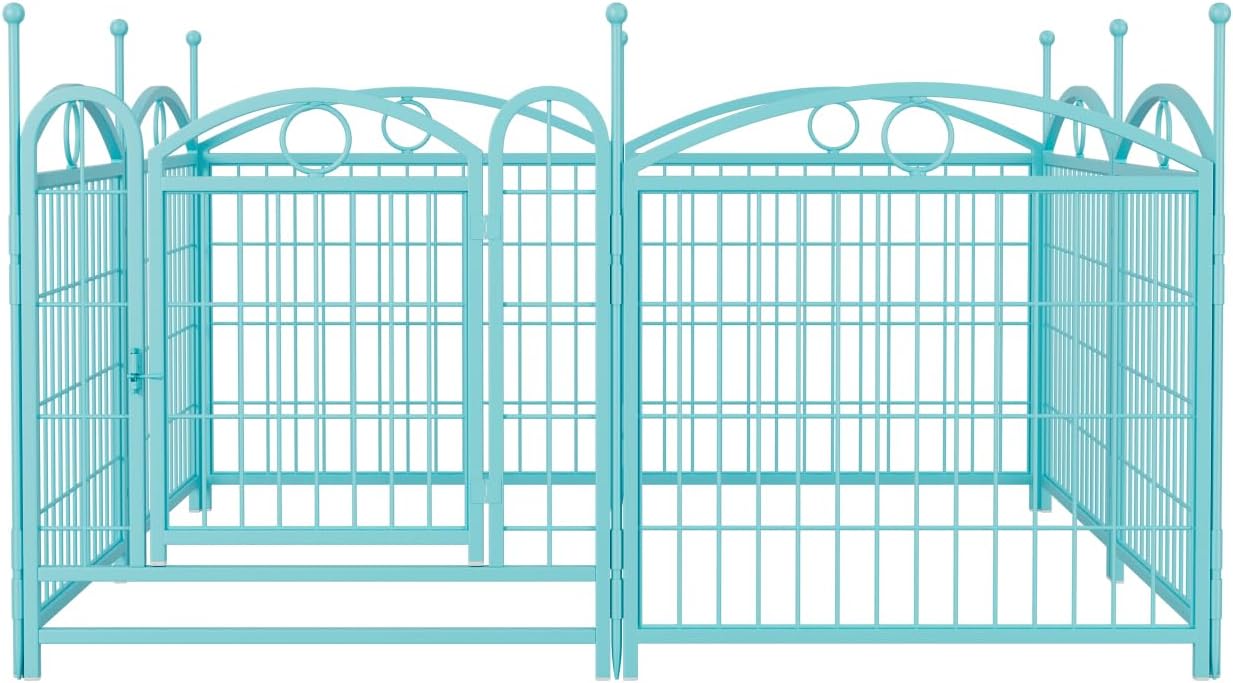 Dog Playpen Indoor 24 Inch 8 Panels Metal Dog Pen Pet Dog Fence Outdoor Exercise Pen with Doors Blue Rust-Resistant & Stable Indoor Outdoor Durable