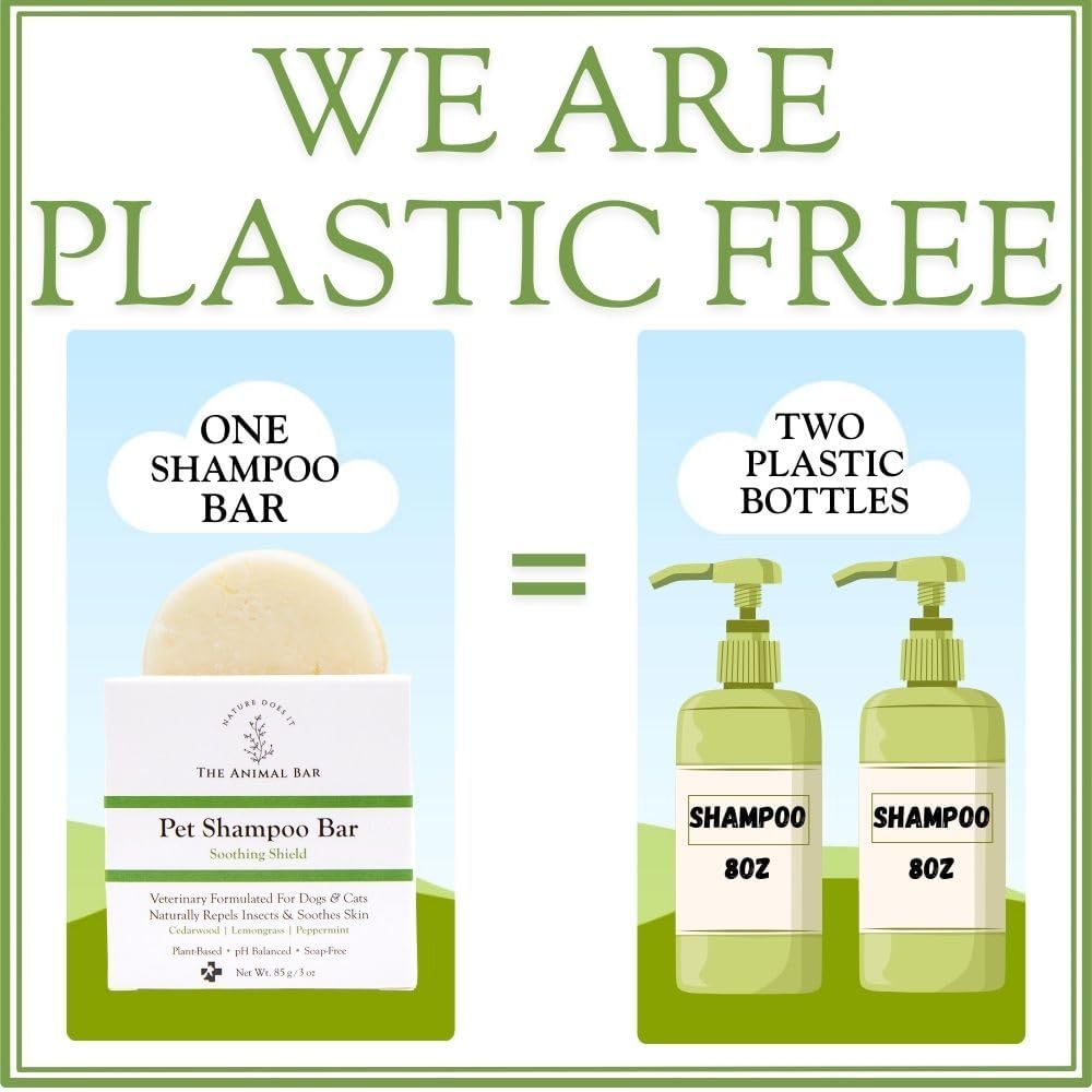 Soothing Shield Natural Pet Shampoo Bar for Dogs & Cats – Vet-Formulated for Itchy Skin Relief, Non-Toxic Flea & Tick Repellent – Soap-Free, Sulfate-Free – Lemongrass, Peppermint & Cedarwood – 3 oz