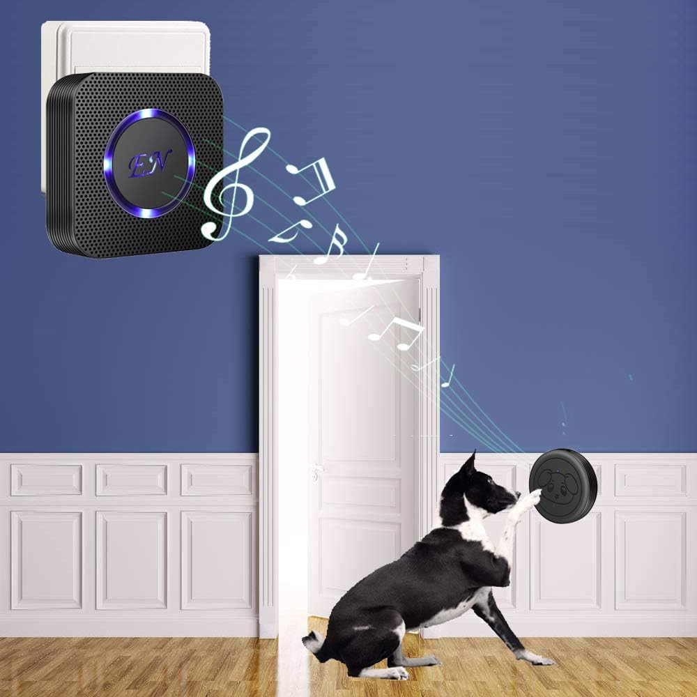 EverNary Dog Door Bell, Wireless Doggie Doorbells for Potty Training, Door Bell for Dogs to Go Outside, Dog Bells to with 1 Receiver and 2 Waterproof Transmitters (Black)