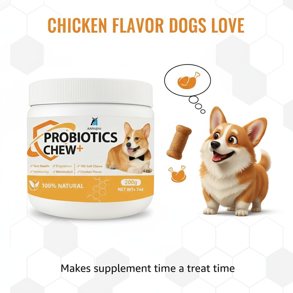 Aarkani Probiotics Chew+ – Natural Digestive & Immune Support for Dogs | 100 Soft Chicken-Flavored Chews