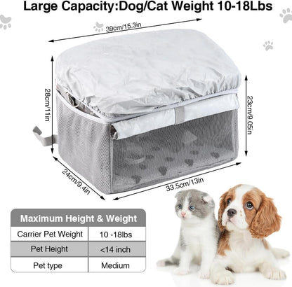 Dog Bike Basket, Pet Bicycle Carrier, Dog Car Seat with Safety Rope, Adjustable Shoulder Strap Portable Breathable Bicycle Basket Bag for Dogs and Cats Up to 15lbs