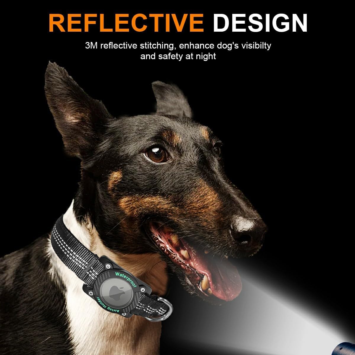 AirTag Dog Collar, IPX8 Waterproof Air Tag Dog Collar Holder, Reflective, Durable, Comfortable Padded GPS Collars for Small Medium Large Dogs, Black, L