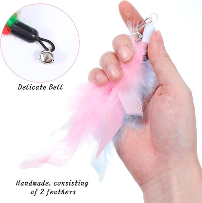 12 Pack Cat Feather Toys Refills with Bells Cats Wand Replacement Feathers Toy Natural Feather Replacement for Exercise Play Vibrant Wand Attachments Safe Cats Toy Accessories for Bored Indoor Cat