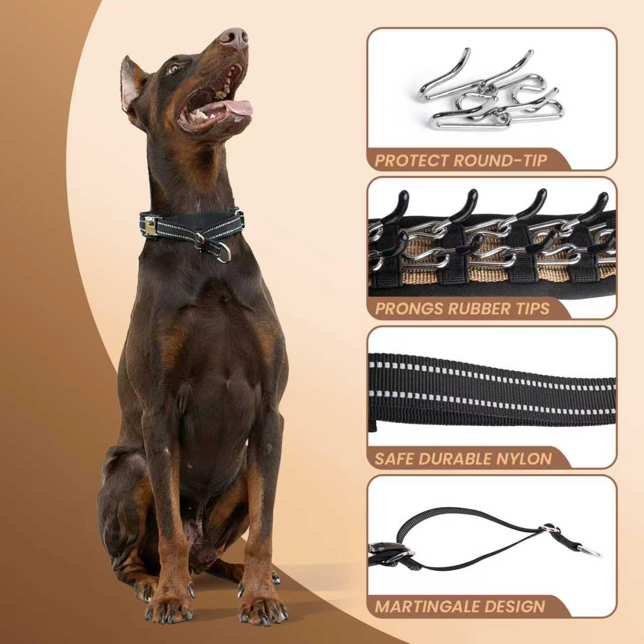 Hidden Prong Collar, Heavy Duty Martingale Design with Quick Release Metal Buckle, Nylon Slip Anti Pull Pinch Collar for Dog Behavior Training, Adjustable for Medium to Large Dogs.