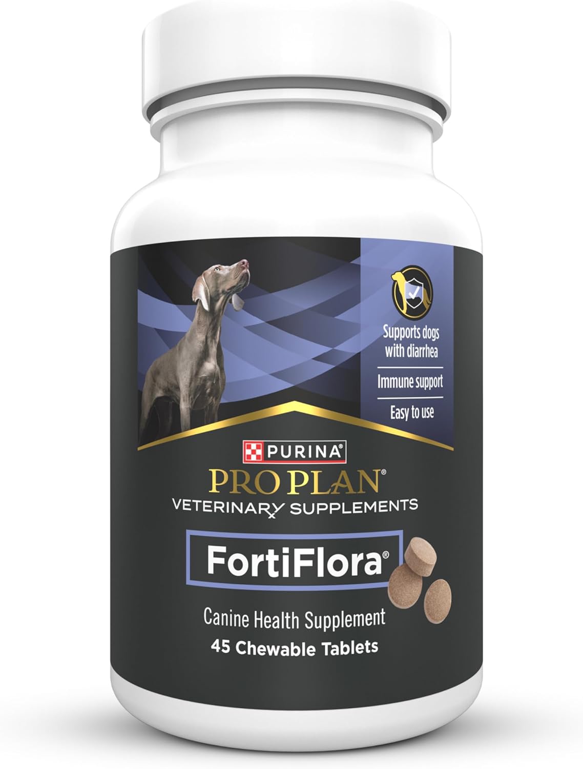 Purina Pro Plan Veterinary Supplements FortiFlora Probiotics for Dogs Chewable Tablets for Digestive Gut Health and Diarrhea - 45 ct. Canister
