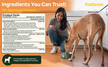 Dog Multivitamin Powder | 9-in-1 Whole Food Dog Vitamins and Dog Supplements That Supports Joint, Digestion, Skin & Coat, Immune, Cognition, Detox, Heart, Antioxidants (Cheesy Beef Flavor)