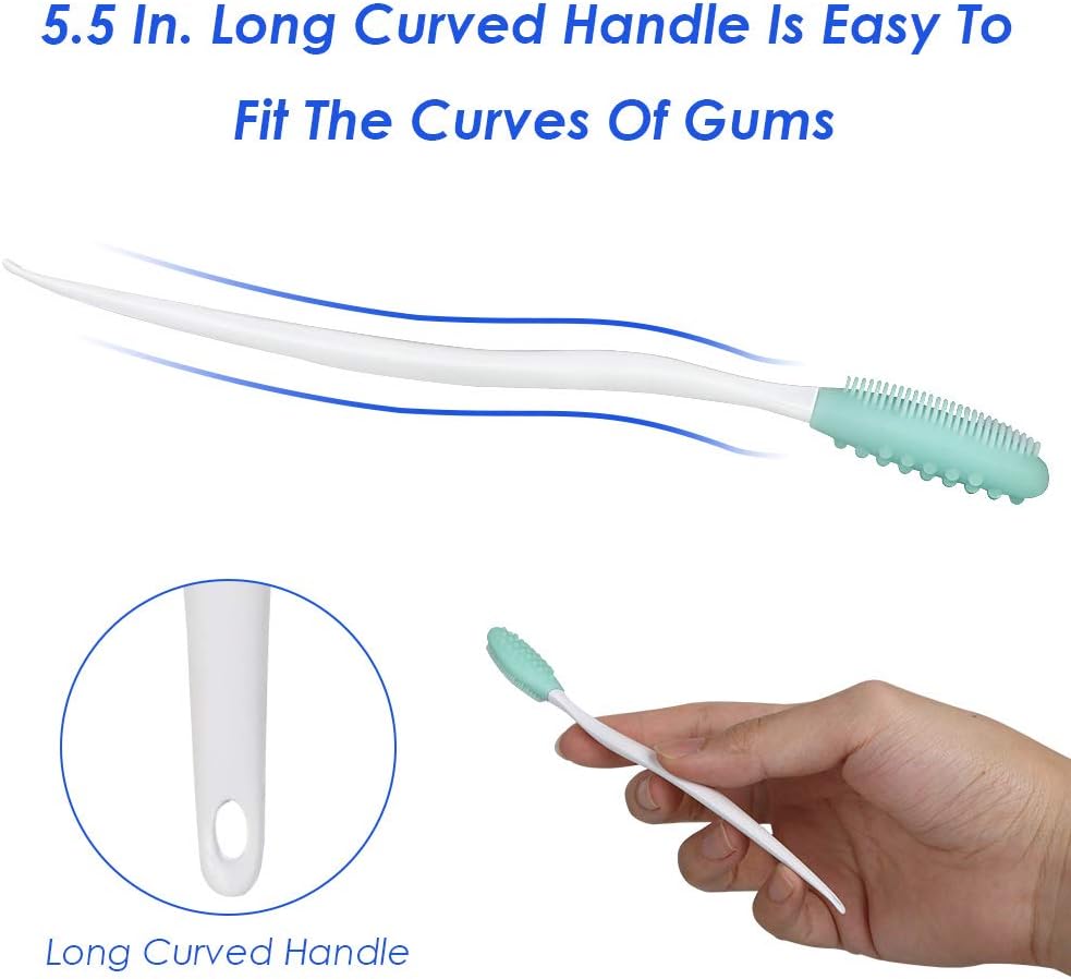 Dog Toothbrush, 4 Packs Silicone Pro Double-Sided Soft Comfort Gentle Dental Brushes Set Kit with 5.7 inches Curved Long Handle for Puppy Small Medium Dogs Cats Most Pet (Set 1)