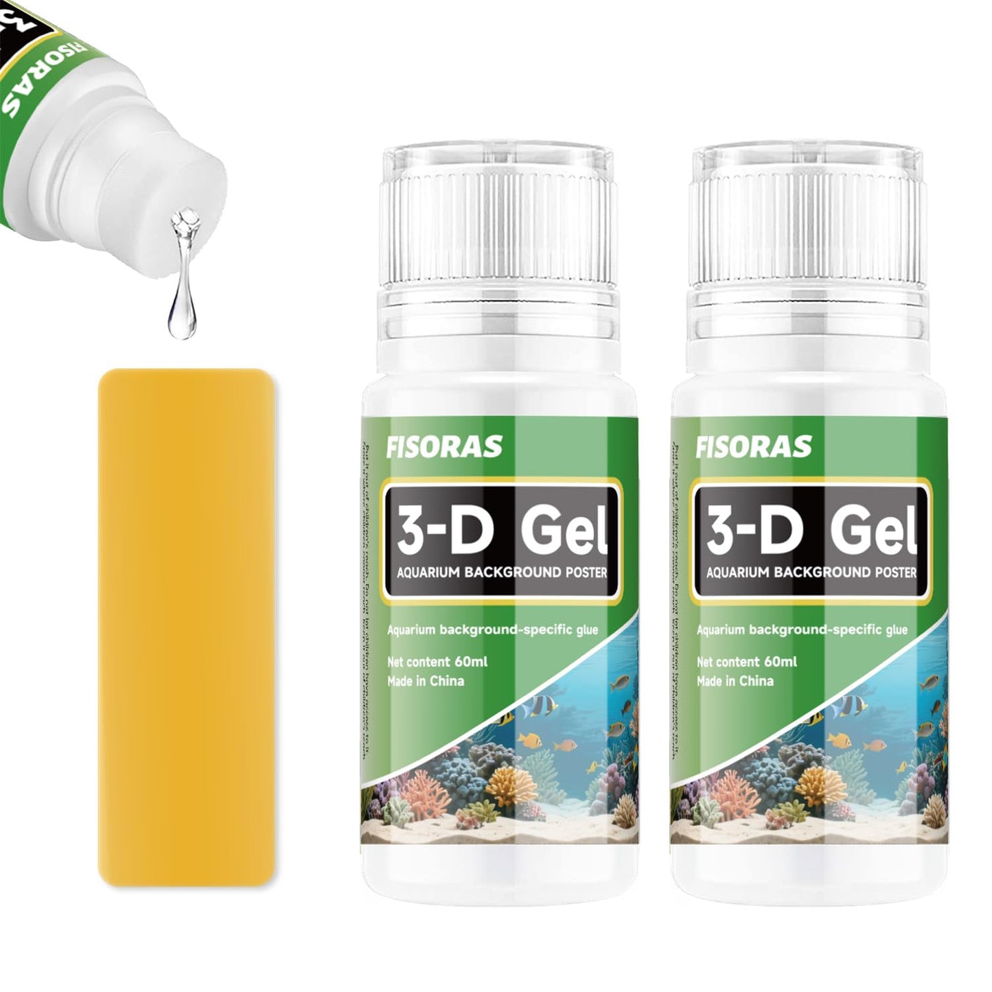 Aquarium Background Gel,2 Pack Clear Aquarium Specific Glue for Fish Tank Background,Odorless Fish Tank Poster Gel with Sponge and Scraper,Easy to Apply,Clearer and Brighter,120ML(4OZ)