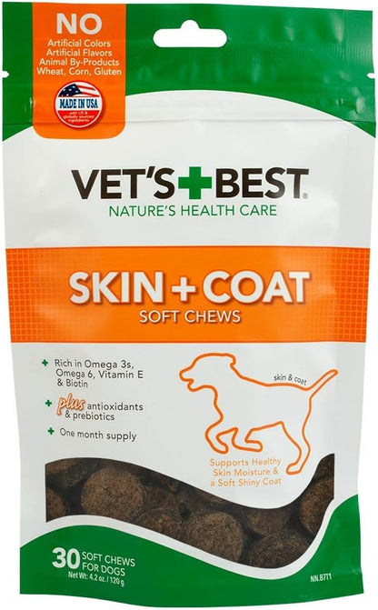 Vet's Best Skin & Coat Dog Supplements - Formulated with Vitamin E and Biotin to Maintain Dogs Healthy Skin and Coat - 50 Chewable Tablets
