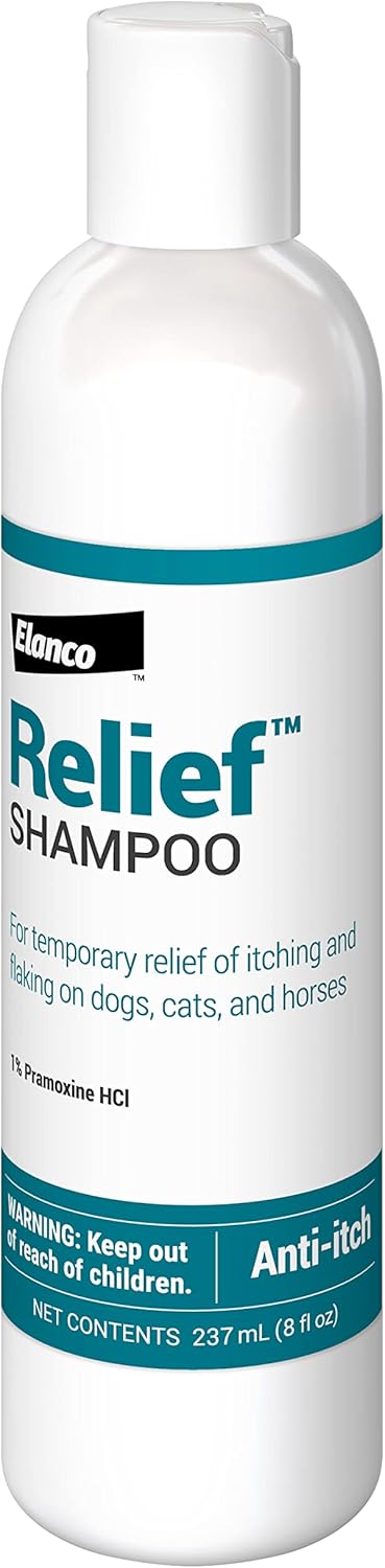 Elanco Relief Shampoo, temporary relief of itching and flaking, moisturizer for dry skin and coat, for dogs, cats and horses, 8 oz