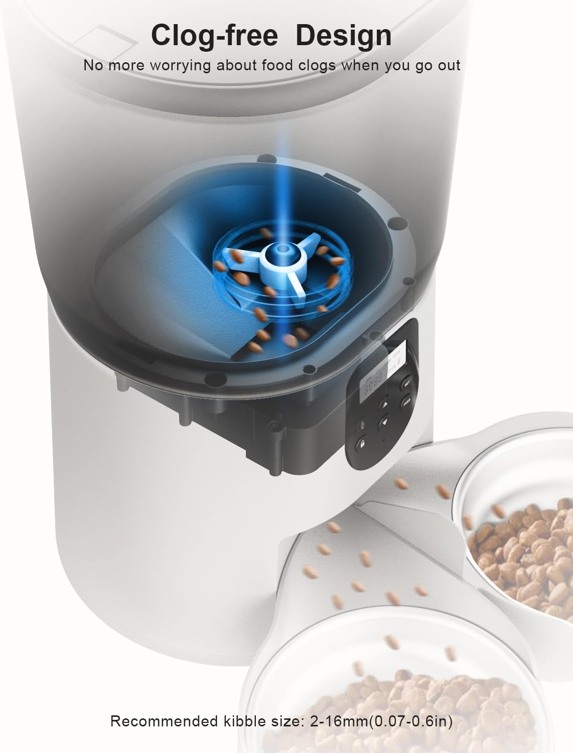 Automatic Cat Feeders for 2Cats, 6L/25cup Automatic Cat Food Dispenser with 2 Stainless Pet Bowls,10s Meal Call Timer Setting 20 Portions 6Meals Per Day, Timed Pet Feeder for Cats Dog Indoor Dry Food