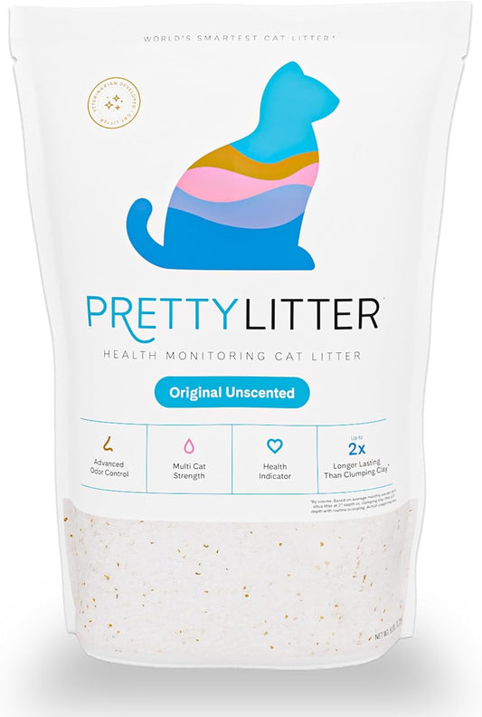 PrettyLitter Health Monitoring Cat Litter (Unscented, Non Clumping) | Lightweight & Low Tracking, Color Changing Silica Gel Crystals, Advanced Odor Control — 6 Lbs, Pack of 1 (One Month Supply)