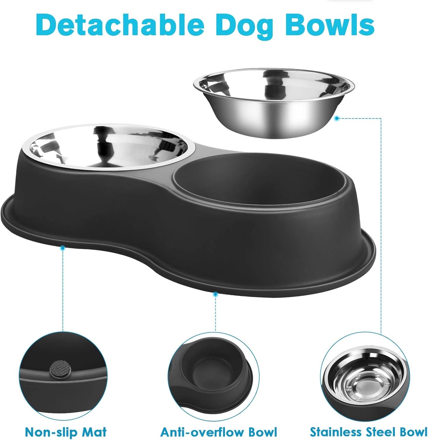 Dog Bowls Double Dog Water and Food Bowl Stainless Steel Bowl with Non-Slip Resin Station, Pet Feeder Bowls for Puppy Medium Dogs Cats
