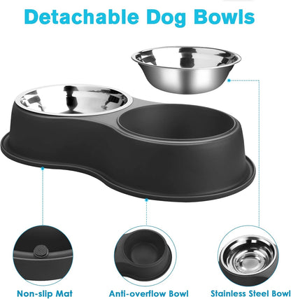Dog Bowls Double Dog Water and Food Bowl Stainless Steel Bowl with Non-Slip Resin Station, Pet Feeder Bowls for Puppy Medium Dogs Cats