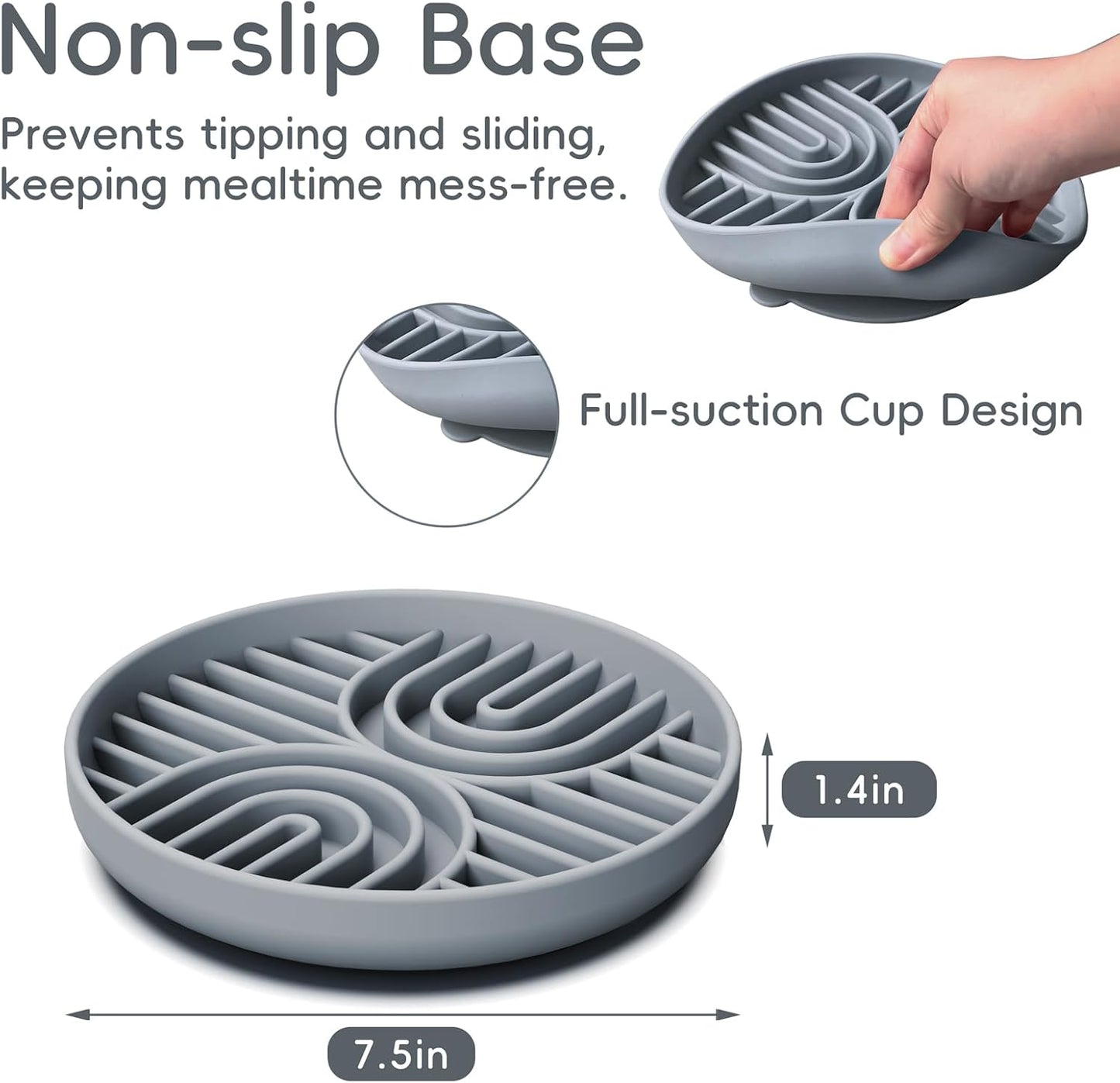 Slow Feeder Dog Bowls, Silicone Slow Feeder for Dogs & Puppies, Dog Puzzle Bowl with Suction Cup for Anxiety Relief, Slow Eating, Dishwasher Fit, for All Breed, Grey