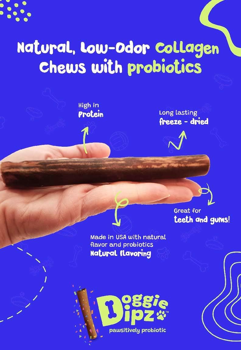 Beef Collagen Sticks for Dogs – 10 Pack - 6” Sticks - Healthy Dog Chew Treats with Probiotics – Natural, Rawhide-Free, Long-Lasting – Bully Stick Alternative Made in USA (Unflavored)