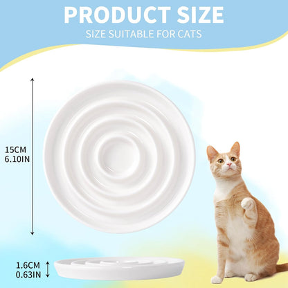 Ceramic Cat Slow Feeder,Shallow and Wide Opening Dish for Whisker Friendly,Anti Knocked Over Heavy Plate Bowls for Puppy Kitten Dry and Wet Food