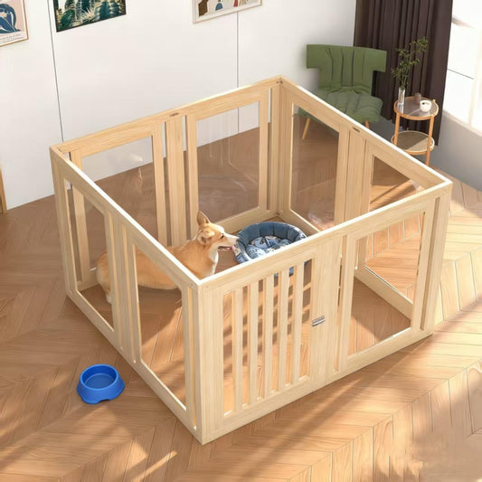 8 Panels Dog Playpen with Door, 23.6" H Pet Playpen Indoor, Clear Acrylic Puppy Playpens001