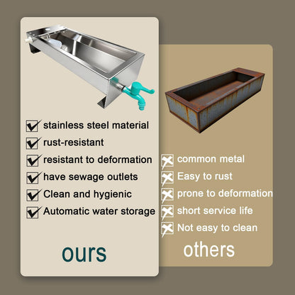 Automatic Livestock Water Trough Animal Stainless Steel Larger Automatic Waterer with Float Valve Kit for Goat Cattle Horse Hog Pigs Dog Water Dispenser Outdoor,22"L x8.6"W x 5.1"H,3 Gallons