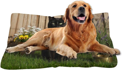 Black Cat Garden Washable Dog Bed Small Furniture Dog Crate Mat Kennel Pads Crate Bed Washable Non-Slip Bedding Beds for Crates Mats for Cages Pet Cushion Indoor Outdoor 36X24 Inch