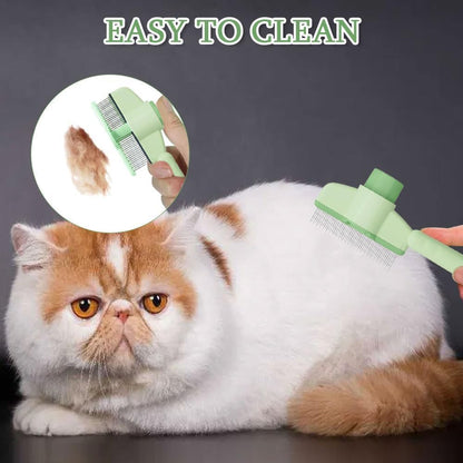 1PC Pet Grooming Comb with Self-Cleaning Button, Flea Cat and Dog Hair Brush for Loose Fur and Tangle Care, Metal Teeth Grooming Tool for Short and Long Coats, Easy-Clean Pet Brush