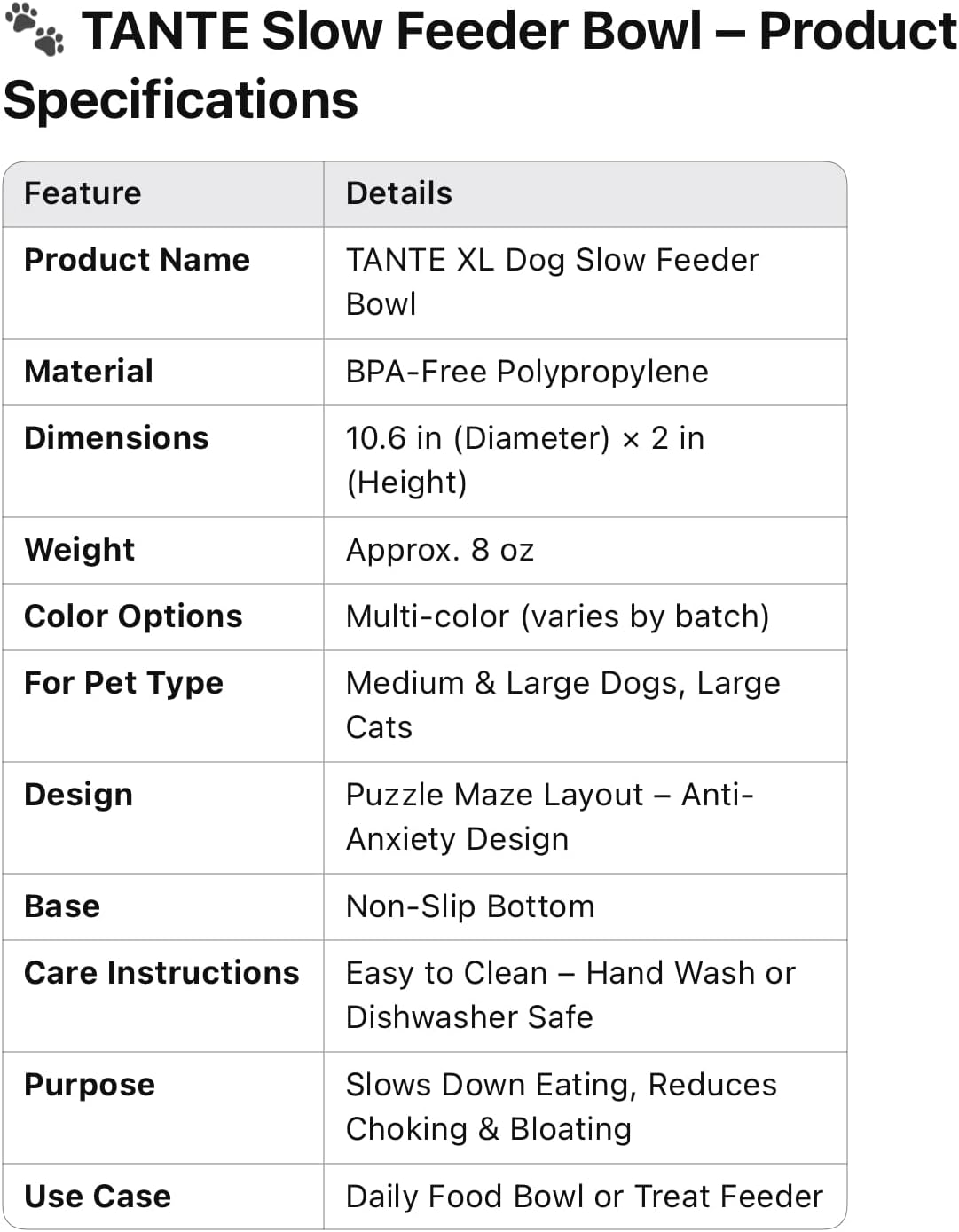 Dog Slow Feeder Bowl, 27 cm Maze Design, Promotes Healthy Digestion & Fun Mealtime – Tante