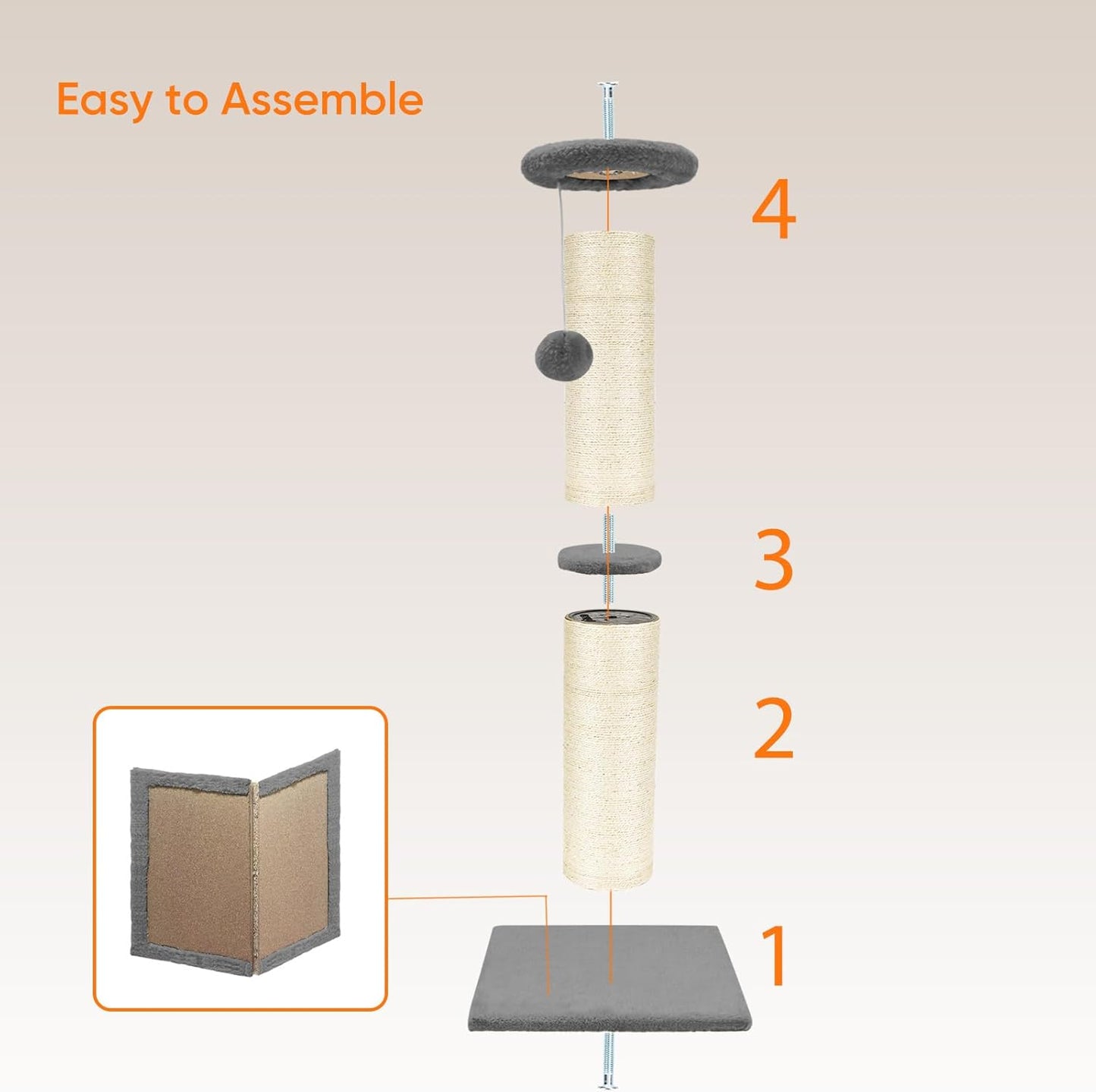 PAWSCRAT Cat Scratching Post 32" Tall, Large Diameter Natural Sisal Cat Scratch Post with Dangling Ball, Scratch-Resistant and Durable for Indoor Cats, Protect Your Furniture,Large/X-Large