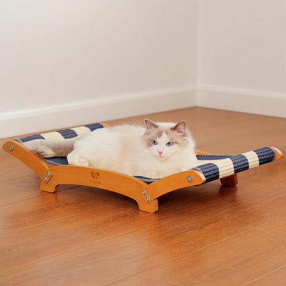 Extra-Larger Sisal Cat Scratcher Bed, Durable Cat Scratching Post with Hammock for Indoor Cats Lounger & Sleep & Scratch, Natural Sisal Cat Scratch Pad, Sturdy Solid Wood Frame (BeigeBlue)