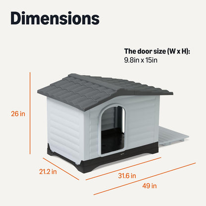 Amazon Basics Plastic Dog House for Small & Medium Dogs - Easy to Assemble & Detachable Structure, Indoor/Outdoor Use, Elevated Floor, Durable & Waterproof, Side Door Access, Undulating Roof Design