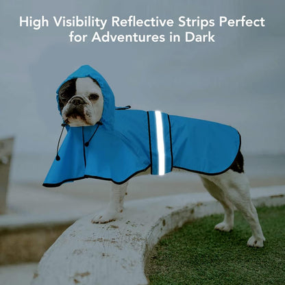 Waterproof Hooded Dog Raincoat - Adjustable Reflective Pet Jacket, Lightweight Dog Slicker Poncho for Small to X- Large Dogs and Puppies (Blue, Large)